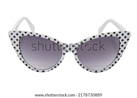 Polka dot cateye sunglasses for women white frame with purple lens front view