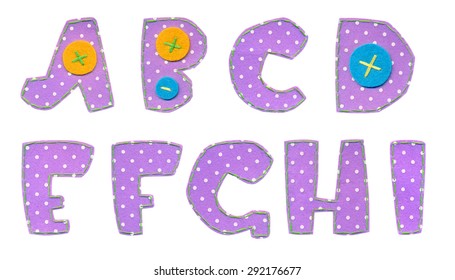 Polka Dot Felt Alphabet Letters. Colorful Handmade Font Set. Raster Illustration. Symbols.