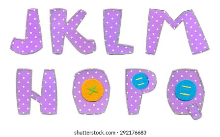 Polka Dot Felt Alphabet Letters. Colorful Handmade Font Set. Raster Illustration. Symbols.