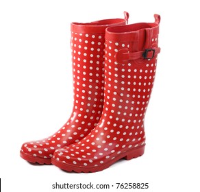 red and white rain boots