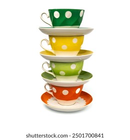 Polka dot tea cups set. Isolated colorful mugs on white background. Ceramic coffee mugs. - Powered by Shutterstock