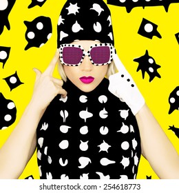 Polka Dots Monster Girl. Glamorous Disco Style.