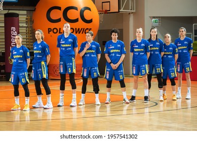 POLKOWICE, POLAND - APRIL 14, 2021: EBLK Energa Basketball Women League fourth final match CCC Polkowice — VBW Arka Gdynia 74:58. Team of Arka.