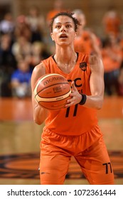 POLKOWICE, POLAND - APRIL 18; 2018: Semifinal EBLK Energa Basketball Women League Match CCC Polkowice - Wisla CanPack Krakow 57:53. In Action Alysha Clark.