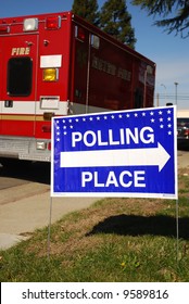 Polling Place Sign Outside Of A Fire Station