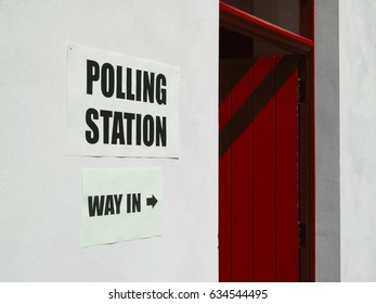 Polling station place for voters to cast ballots in general elections, red door