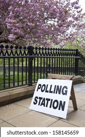 Polling Station Sign On Pavement