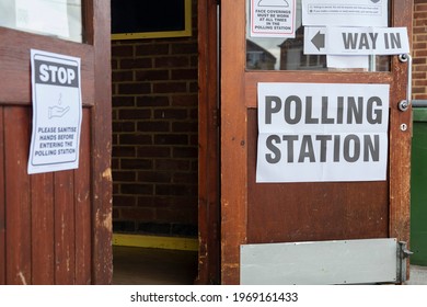 Polling Station Sign Outside The Entrance To A Political Voting Location In UK
