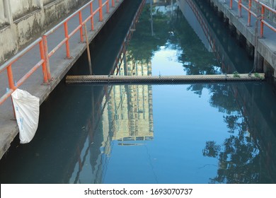 Polluted Black Dirty Wastewater Canal In City  Community Of Bangkok