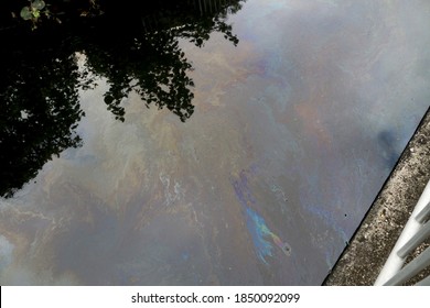 Polluted Black Dirty Wastewater Canal In City Community Of Bangkok.