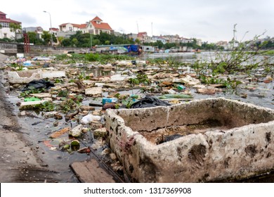 Polluted River Full Of Trashes