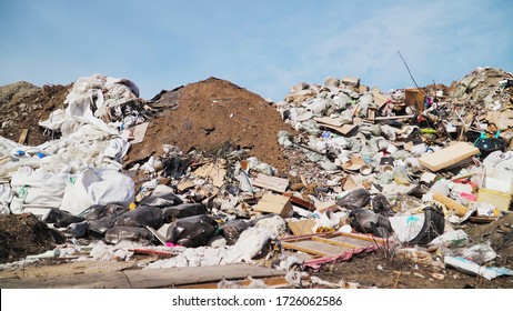 Pollution Concept. Garbage Pile In Trash Dump Or Landfill. Global Damage Environmental. Construction Debris.