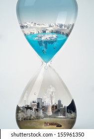 Pollution, save earth, eco concept in hourglass.