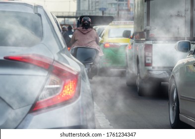 Pollution From Vehicle Exhaust In The City. Traffic Jam On The Road