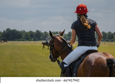 Polo Horse Riding Woman With Red Helmet, Wallpaper