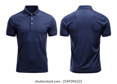 Polo shirt mockup front and back view, Realistic Short sleeve blue Polo shirt template isolated on white bacgkround