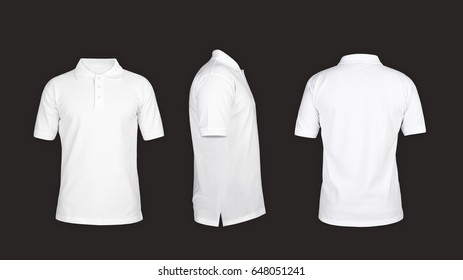Polo t shirt template, front view, sideways, behind on the grey background