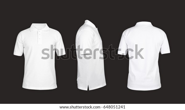 Polo t shirt template, front view, sideways,\
behind on the grey\
background