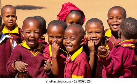 Polokwane, South Africa - April 28 2009: African Primary School Children On Their Lunch Break