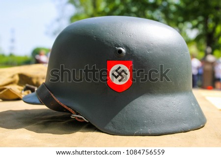 POLTAVA, UKRAINE â 5 MAY, 2018: Infantry helmet used by the armed forces of Germany from 1916 to 1945 (plural Stahlhelme)