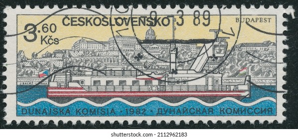 POLTAVA, UKRAINE - January 26, 2022. Vintage Stamp Printed In Czechoslovakia Circa 1982 Shows Danube Commission