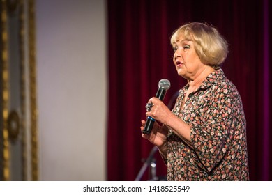 POLTAVA, UKRAINE - JUNE, 7 2019: Ukrainian-Soviet Actress Ada Rogovtseva During The Conduct Meridian Poltava Festival Of Poets At The City House Of Culture