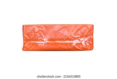 Poly Mailer Orange Closed Isolated On White Background , Clipping Path