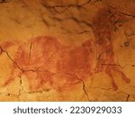 Polychrome horse in Altamira cave near european Santillana del Mar town in Cantabria province in Spain in 2019 on September.