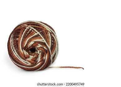 Polyester Yarn Balls In Mixed Colors White, Brown. Can Be Used For Crochet. Isolated On A White Background