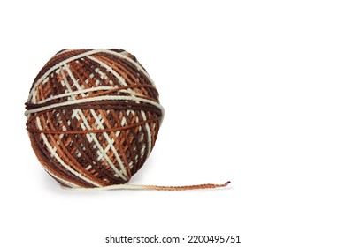 Polyester Yarn Balls In Mixed Colors White, Brown. Can Be Used For Crochet. Isolated On A White Background