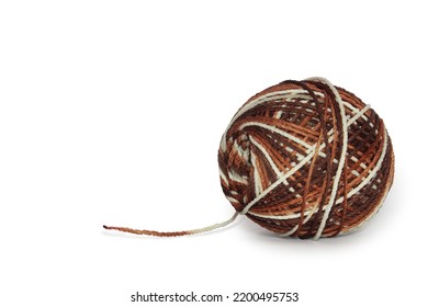 Polyester Yarn Balls In Mixed Colors White, Brown. Can Be Used For Crochet. Isolated On A White Background