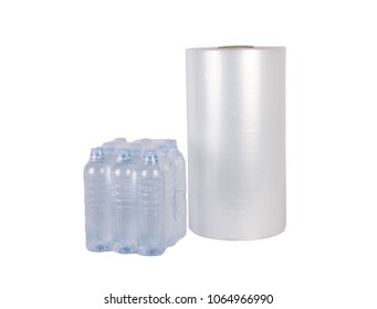 Polyethylene Film Bottle Pack Isolated On White Background. Industrial Film For Packaging