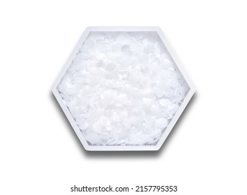 Polyethylene In Hexagonal Molecular Shaped Container On White Background.