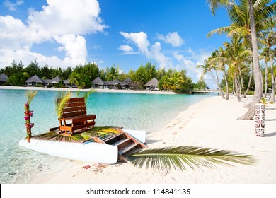 Polynesian Wedding Boat With Chair At Exotic Beach