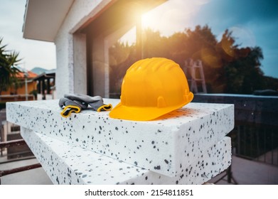 Polystyrene Thermal Cladding For Energy Saving On A Construction Site