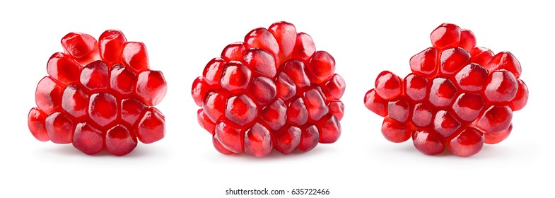 Pomegranate. Fresh raw peeled fruit. Piece of pomegranate isolated on white background. With clipping path. Full depth of field. Collection.
