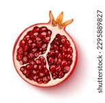 Pomegranate half isolated on white background, top view