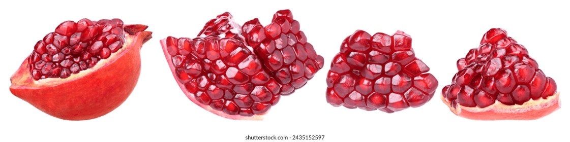 Pomegranate halves and pieces isolated on a white background, pomegranate seeds, clipping path - Powered by Shutterstock