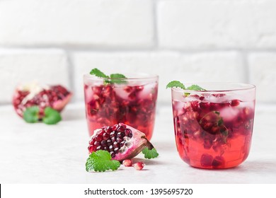 Pomegranate Kombucha Cocktail. Selective Focus, Space For Text.