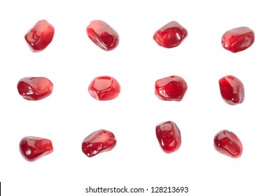 Pomegranate seed collection isolated on white clipping path included