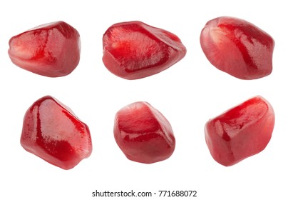 Pomegranate seeds closeup isolated on white background