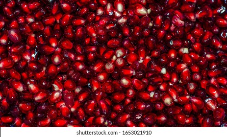 Pomegranate seeds removed from flesh and skin