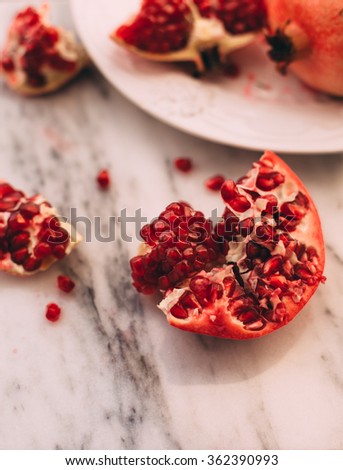 Similar – Image, Stock Photo Pomegranate on blue wooden background