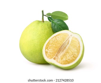 Pomelo fruit with cut in half isolated on white background.