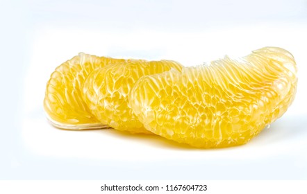 Pomelo Pulp Without Seeds Isolated On White Background. Thailand Pomelo Fruit. Natural Source Of Vitamin C And Potassium. Healthy Food For Slow Down Aging. Food Drug Interactions. Citrus Fruit. 