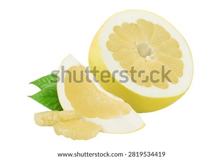 pomelo slice with leaf isolated on white background with full depth of field