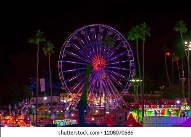 Pomona, California USA - September 23rd, 2018. Ferris Wheel In LA Country Fair At Night.