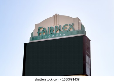 Pomona, California/United States - 09/04/2019: A View Of The Pomona Fairplex LED Billboard Sign, With A Blank Black Screen.