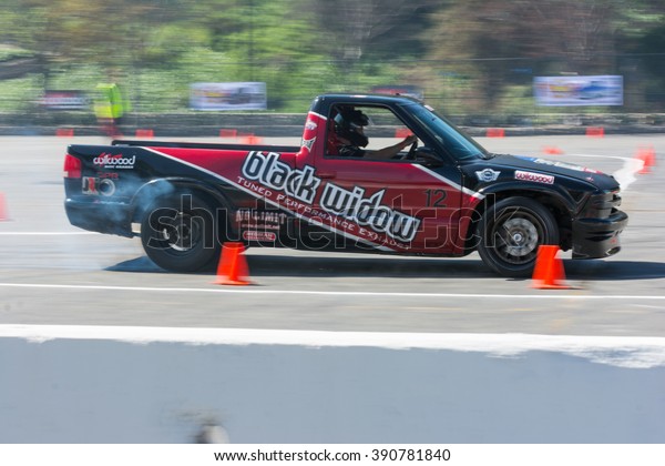 Pomona, USA - March 12, 2016:  Modified pickup\
truck in autocross in autocross during 3rd Annual Street Machine\
and Muscle Car\
Nationals