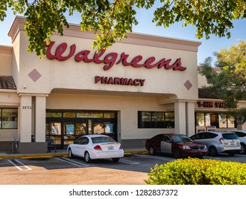 Pompano Beach, Florida, USA - January 06, 2019 : Walgreens store exterior and sign. Walgreens is the largest drug retailing chain in the United States.